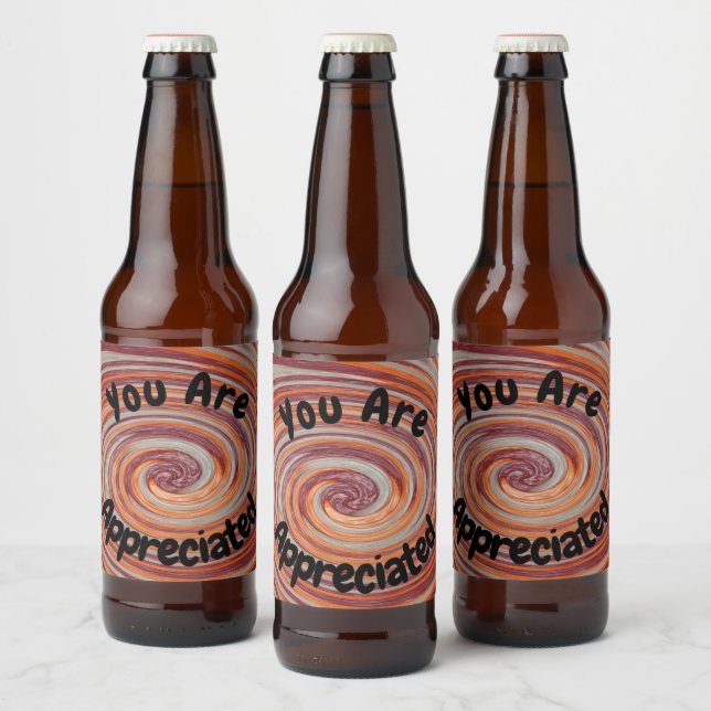 You Are Appreciated Groovy Swirl Colourful Employe Beer Bottle Label (Bottles)