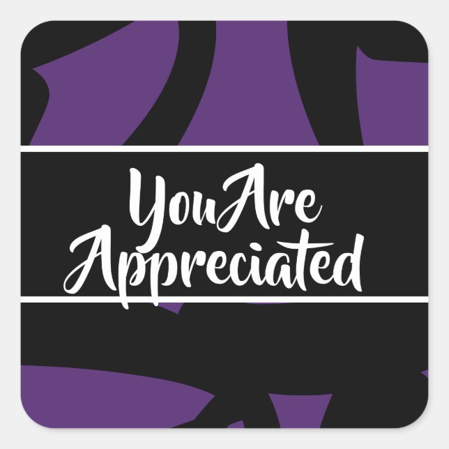 You Are Appreciated Modern Purple Black Thank You Square Sticker (Front)
