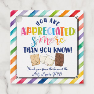 you are appreciated s'more than you know teacher favour tags