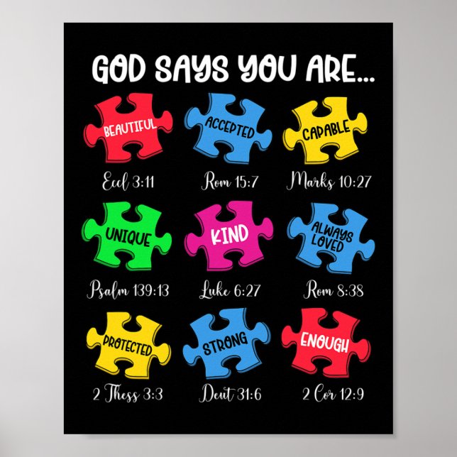 You Are Autism Awareness Puzzle Bible Verses Chris Poster (Front)