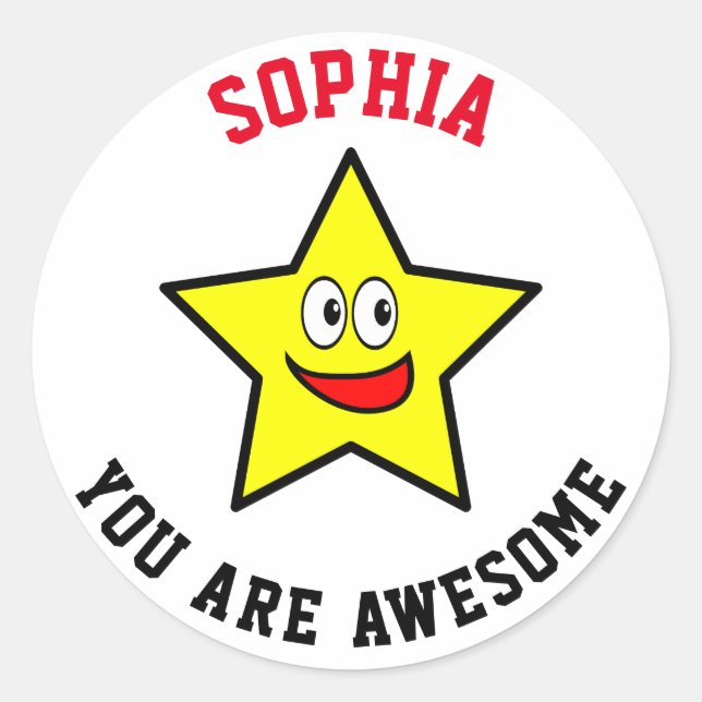 You Are Awesome Gold Star Add Name Classic Round Sticker (Front)