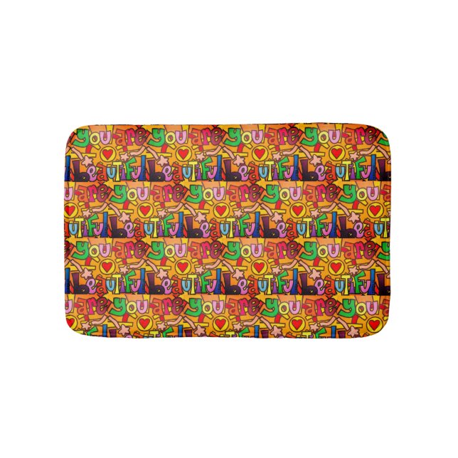 You Are Beautiful Bath Mat by Tamara Diaz Art (Front)