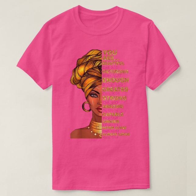 You Are Beautiful Black Woman Melanin Queen Black  T-Shirt (Design Front)