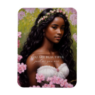 You Are Beautiful Black Woman Pink Flowers Magnet