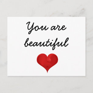You are beautiful Handwriting Typography Red Heart Postcard