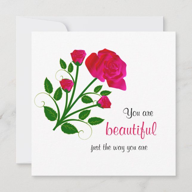 You Are Beautiful Just The Way You Are Red Rose Card (Front)