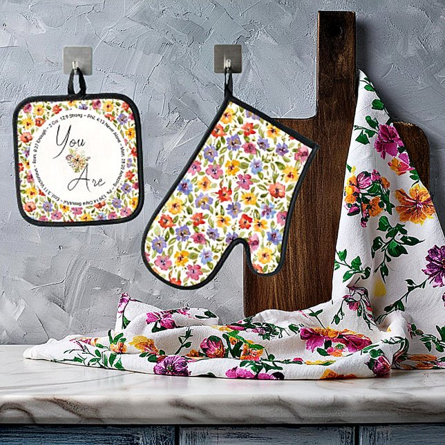 You are beautiful scriptures spring floral oven mitt & pot holder set (Creator Uploaded)