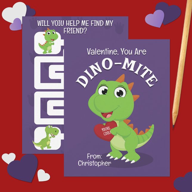 You Are Dino-Mite Dinosaur Classroom Valentine's   Card (Creator Uploaded)