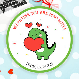 You Are Dino-Mite Dinosaur Valentines Day Stickers