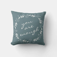 You Are Enough Quote Grey Teal Floral Wreath