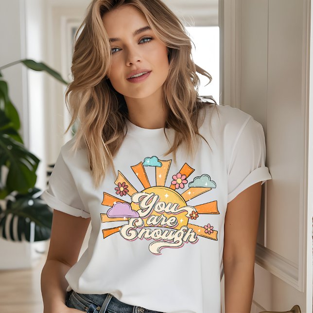 You Are Enough Retro Typography Mental Health T-Shirt (Creator Uploaded)