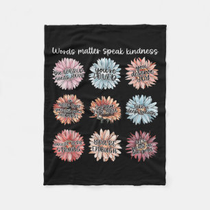 You Are Enough Words Speak Kindness Sitive Daisy  Fleece Blanket
