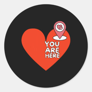 You Are Here Location Red Heart Cute Valentine Rel Classic Round Sticker