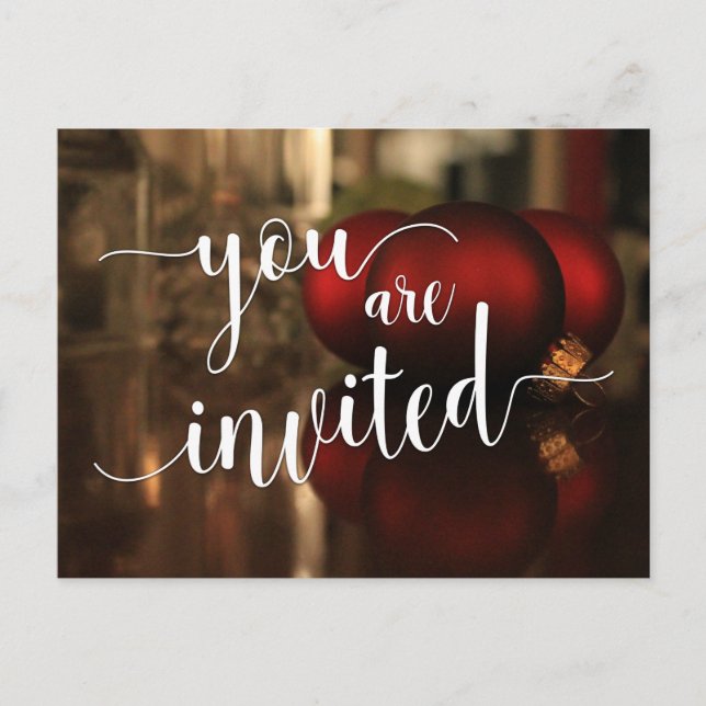 You Are Invited Christmas Holiday Party Red Decor Invitation Postcard (Front)