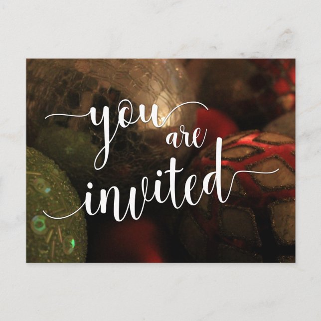 You Are Invited Christmas Party, Glass Balls Postcard (Front)