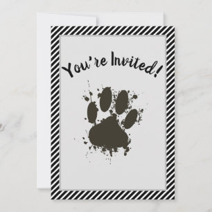 You Are Invited Dog Paw Party Stripes Pattern Invitation