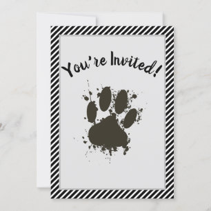 You Are Invited Dog Paw Party Stripes Pattern Invitation