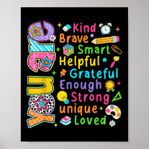 You Are Kind Brave Smart First Day Back To School Poster