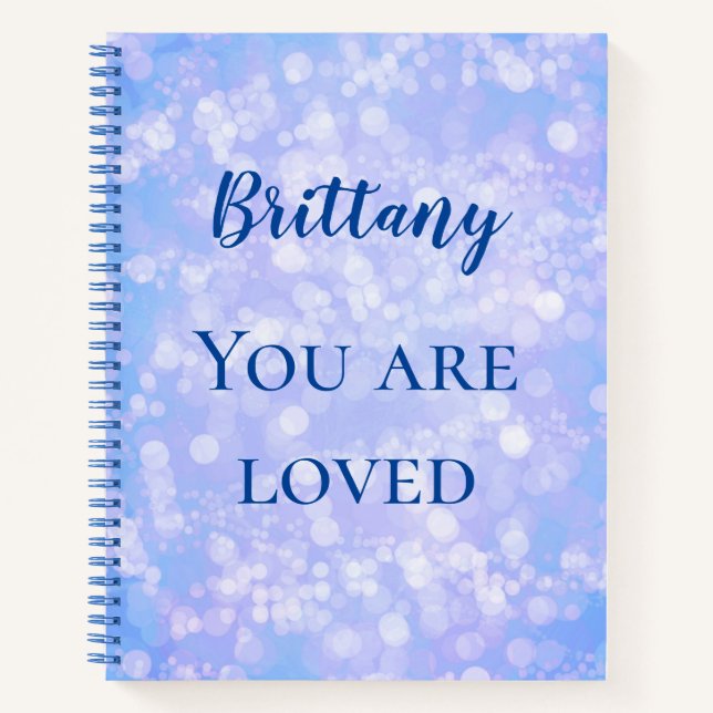 You are loved blue bokeh notebook (Front)