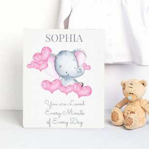 You are Loved Cute Baby Girl Elephant Personalised Canvas Print