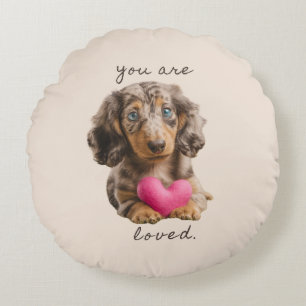 You Are Loved – Cute Dachshund Round Pillow 