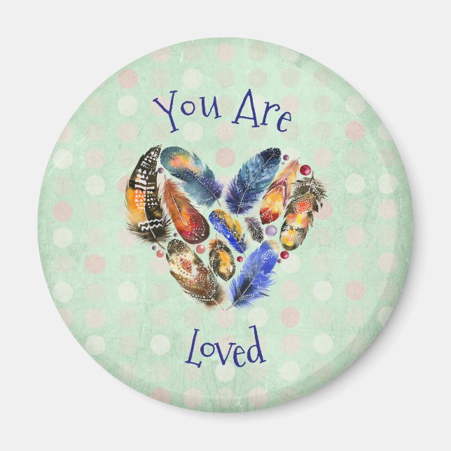 You Are Loved Cute Heart Feather Design Magnet (Front)