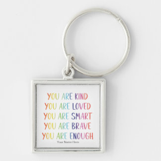 You Are Loved Fun Rainbow Positive Affirmations  Key Ring
