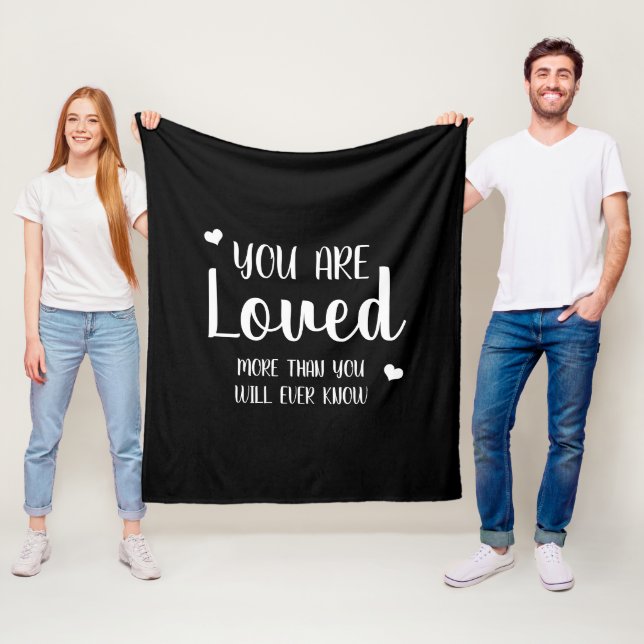 You Are Loved Hearts Black White Rustic Country Fleece Blanket (In Situ)