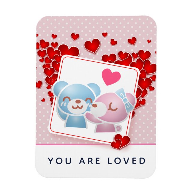 You are Loved Kissing Bears on Polka Dots Magnet (Vertical)