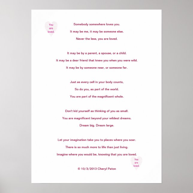 You are loved, poem by Cheryl Paton, poster (Front)