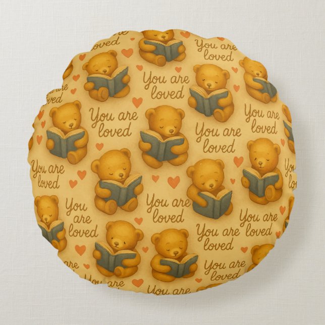 You Are Loved – Round Watercolor Bear Cushion (Front)