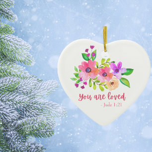 You Are Loved Scripture Floral Christian Quote Ceramic Tree Decoration