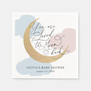 You are Loved to the Moon Pink Blue Baby Shower Napkin