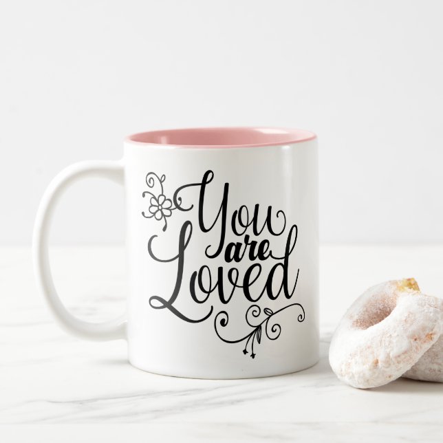 You are loved Two-Tone coffee mug (With Donut)