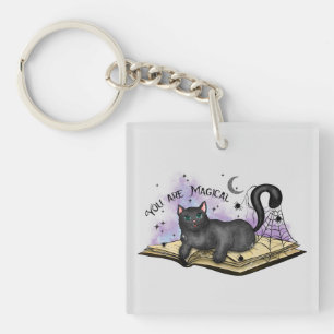 You Are Magical –Mystical Black Cat & Vintage Book Key Ring