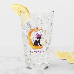 You Are Magical – Witch Black Cat on Crescent Moon Glass