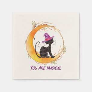 You Are Magical – Witch Black Cat on Crescent Moon Napkin
