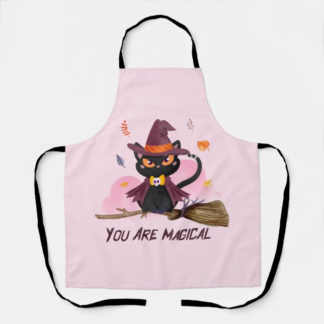 You Are Magical – Witch Cat Riding a Broom Apron (Front)