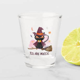 You Are Magical – Witch Cat Riding a Broom Shot Glass