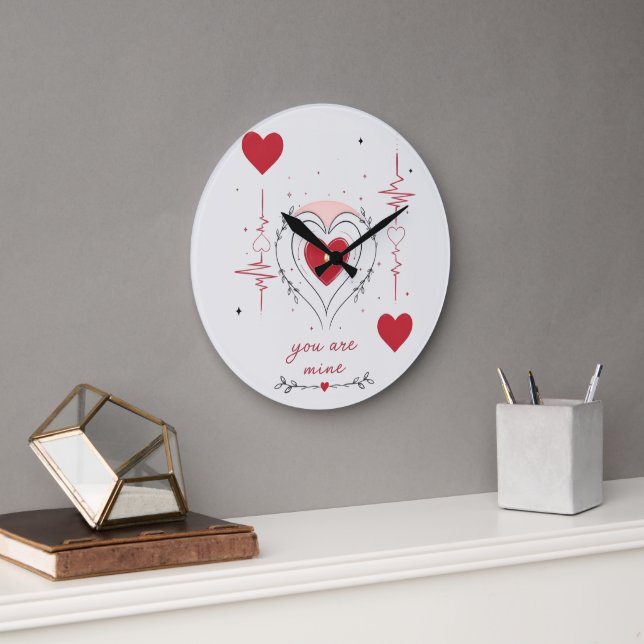 You Are Mine Minimalist Heart Line Art Large Clock (Office)