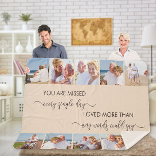 You are Missed 10 Photo Border Almond Remembrance Sherpa Blanket
