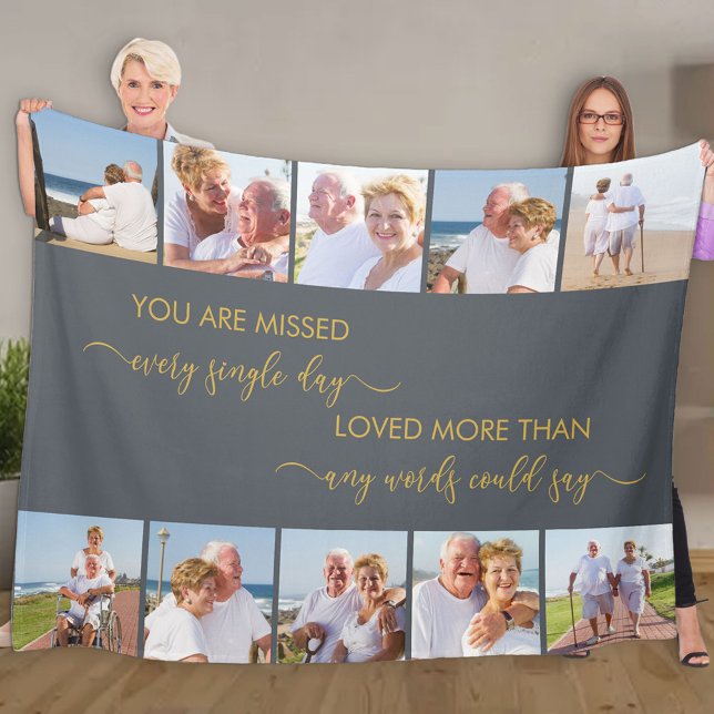 You are Missed 10 Photo Collage Grey Remembrance Fleece Blanket (Creator Uploaded)