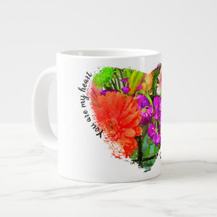 You are my heart . .Orange & Purple Summer Flowers Large Coffee Mug