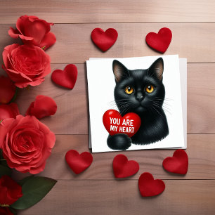 You Are My Heart Valentine Poem Black Cat Holiday  Card