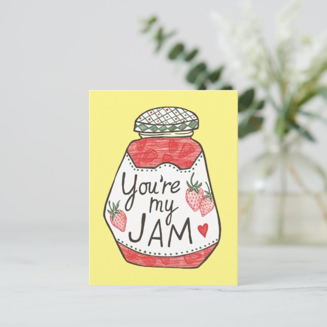 YOU ARE MY JAM Strawberry Illustration Custom Love Postcard (Standing Front)