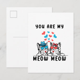 You Are My Meow Meow Couple Cat Valentine's Day Invitation Postcard