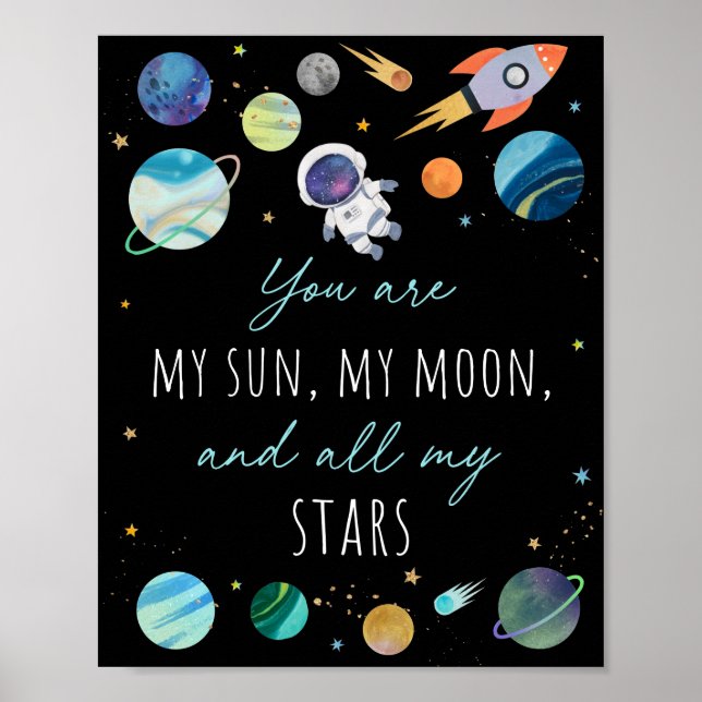 You Are My Sun Moon Stars Space Blue & Gold Poster (Front)