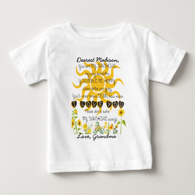 You Are My Sunshine Add Name Baby T-Shirt (Front)