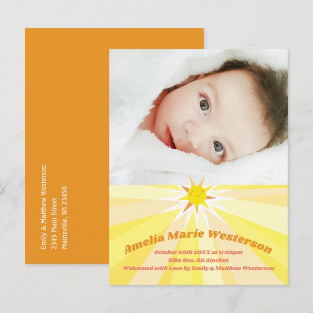 You are my Sunshine Baby Birth Announcement Postcard (Front/Back)