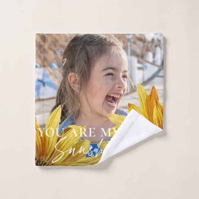 You Are My Sunshine Bright Yellow Sunflower Photo  Bath Towel Set (Wash Cloth)